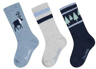 Sterntaler Kinder Socken Jungen Set 3er Pack – lange Baby und - Kindersocken mit Hirsch-, Ringel- und Baum-Motiven – elastische Baumwollsocken mit Rippenstruktur – blau, Größe 30
