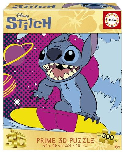 Educa - Puzzle de 500 pièces pour adultes | Stitch 3D Prime Lenticulaire Puzzle. Comprend colle Fix Puzzle. Dimensions : 48 x 34 cm. À partir de 11 ans (20272)