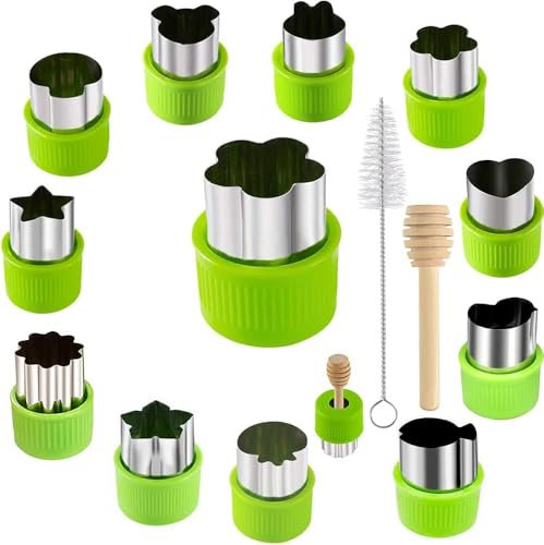 14 Pcs Fruit Vegetable Cookie Cutters Shapes Sets Stainless Steel Food Mini Pie Cookie Stamps Mold for Kids Baking,Bento Box and Decorating Tools
