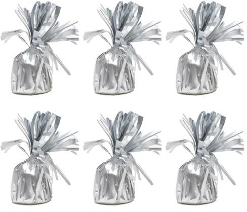 PARTYRAMA.CO.UK Foil Helium Balloon Weight - Pack of 6 - Durable & Colourful Matte Silver for Birthdays Parties, Events & Celebrations - Perfect Balloon Weight Holders