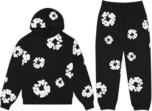 herr sportkläder lång, joggingdräkt skum tryckt träningsoverall set, hip hop streetwear tracksuit huvtröja sweatshirt huva, unisex sportset fritidsoverall