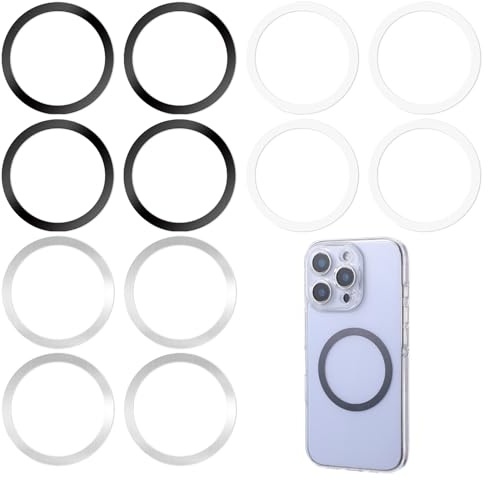 TIESOME Lot de 12 anneaux autocollants universels en métal, support de téléphone de voiture, porte-monnaie pour chargeur magnétique