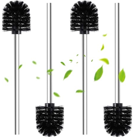 Escobillas de inodoro negras de 6,5 cm de diámetro, 4 unidades, color negro con mango de acero inoxidable, práctico juego de escobillas de inodoro para una limpieza profunda del inodoro, escobillas de