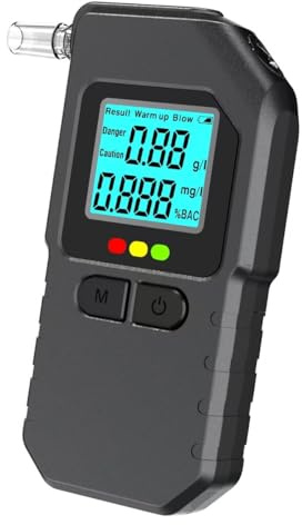 Fasizi Bärbar alkomätare med digital display, professionell alkomätare, noggrann för personligt och professionellt bruk med 5 munstycken