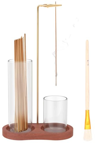 Porte-encens en bois, 2 en 1, avec récupérateur de cendres en verre amovible, support de cône d'encens moderne pour yoga, spa, décoration de la maison et du bureau (style 2)