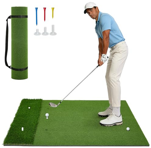5x4 ft Dual-Turf Golf Hitting Mat for Chipping, Driving, Swing Practice, Thickened High-Elasticity EVA Base, Indoor and Outdoor Training Mat for Backyard, Driving Range, or Garage