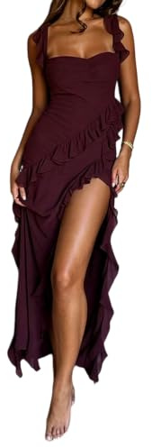Bodycon Fit axelbandslös volang maxiklänning sommar bröllop gästklänning