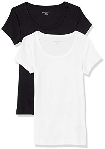 Amazon Essentials Damen T-Shirt mit Flügelärmeln und U-Ausschnitt in schmaler Passform, 2er-Pack, Schwarz/Weiß, S