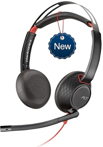 Plantronics – Blackwire 3325 USB-C (Poly) – kabelgebundenes Zwei-Ohr Headset (Stereo) mit Mikrofonarm – Verbindung mit PC/Mac über USB-C oder mit Smartphone/Tablet über 3,5-mm-Anschluss – Teams etc.