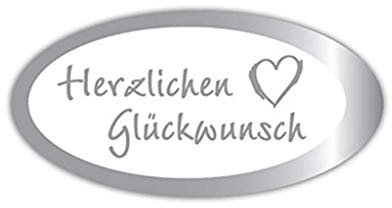 Geschenk-Etiketten -Herzlichen Glückwunsch Herz – E 802b-500 – Haft-Etiketten Aufkleber Papieraufkleber - mit Silberprägung - 54x27mm – 500 Stück