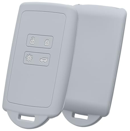 kwmobile Bilnyckeltillbehör, kompatibelt med Renault Smart Key 4-knapp (endast Keyless Go) - mjukt silikonfodral med nyckelringsspets - ljusgrå