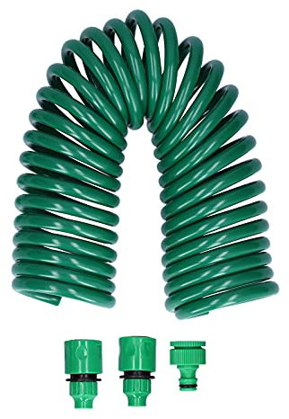 Jenngaoo Self Coiling Garden Hose 7.5M Retractable Water Pipe with Quick Connectors for Lawn, Garden & Outdoor Use (Includes 2 Quick Connectors & 1 2-in-1 Nipple)