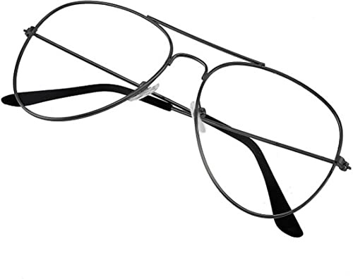 jokeshop Black Frame Clear Lens Retro Pilot Glasses Top Flight Sunglasses Festival Fashion Fancy Dress