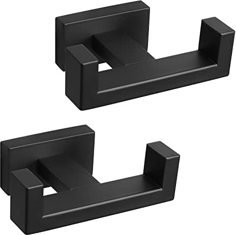 NearMoon Gancio doppio per asciugamani da bagno, in acciaio inox SUS304, quadrato, resistente, antiruggine, doppio gancio appendiabiti per bagno, soggiorno, cucina, montaggio a parete, confezione da 2