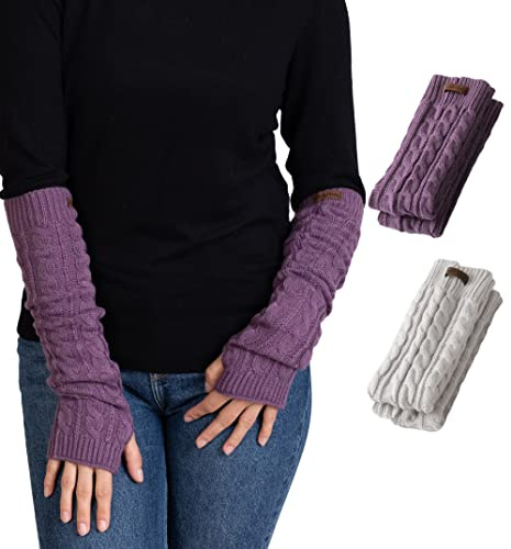 Brook + Bay Arm Warmers Women Men - Fingerless Long Arm Warmer - Knit Armwarmers with Thumb Hole - Fingerless Long Gloves - Stay Warm and Cozy with Extra Thick Cable Knit Design