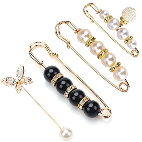 4 Pièces De Broches Pour Femmes, Mode Broche de Perle Simulée Épingle de Sécurité Clips, Épingles De Sûreté, Boutons De Perles, Broches De Perles, Accessoires De Vêtements Pour Femmes Et Filles
