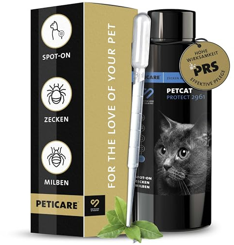 Peticare Spot-On Repelente para Gatos | Fórmula Vegetal con Margosa | Ayuda a Mantener alejados Insectos, pulgas y garrapatas | Aplicación precisa y de Larga duración | petCat Protect 2961
