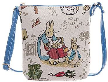 Signare Kleine Umhängetasche mit Gobelin-Motiv für Damen (Mrs Rabbit mit Korb)