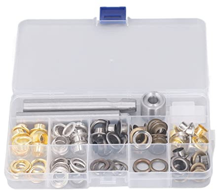 Tissting 60 Set Grommet Ösen 10mm 4 Farben Tülle Ösen Scheiben Hand Ösenzangen Werkzeug Kit mit Aufbewahrungsbox, Metallösen Ösenpresse für Leder, Stoffe, Schuhe, Kleidung, Taschen, DIY Handwerk