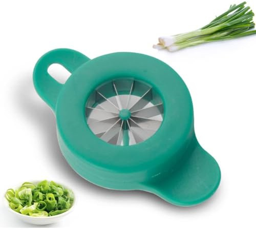 Lökskärare i Rostfritt Stål med 12 Runda Knivar, Grön, Precisionsdesignad för Gräslök, Salladslök och Paprika