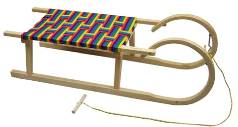 Luge à cornes en bois pour enfant - Luge à neige avec corde de traction - 100 cm - Assise en fibres synthétiques - Arc-en-ciel