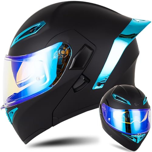 Letetexi Casque Moto Modulable Double Visière Scooter Chopper ECE Homologué Casque Moto Homme et Femme Casques Intégraux Flip-Up Anti-Collision Casque Integral Modulable pour Locomotive