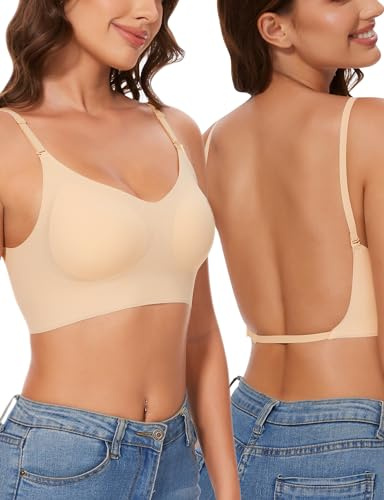 Kiiwah Reggiseno Schiena Scoperta Senza Ferretto, Reggiseno Invisibile Schiena Nuda in Seta Ghiacciata, Doux Bralette Donna con Tracolla Regolabile Rimovibile, Imbottitura Rimovibile (Nudo)