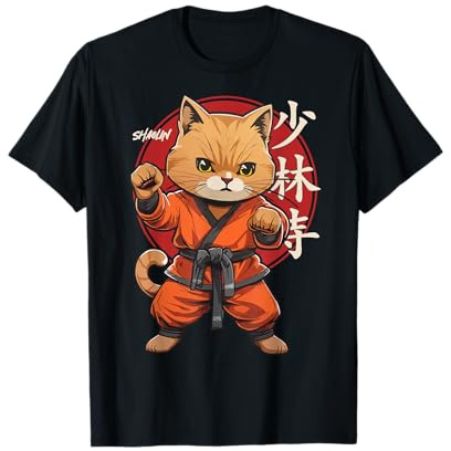 Shaolin Monaco Retro Gatto Arti Marziali Kung Fu Shaolin Cat Maglietta