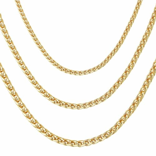 DJADEE Chaîne tressée en or plaqué or 24 carats - Résistant à l'eau - Hypoallergénique - 3, 4, 5 mm - Poli miroir, 4 mm x 70 cm, Or