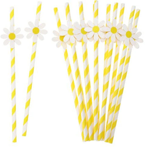 Molain 30 cannucce di carta a forma di margherita, usa e getta, decorazioni per feste, graziose cannucce di carta a forma di margherita, per baby shower, progetti fai da te, compleanni, matrimoni,