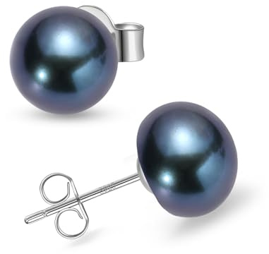 YAMI Salzwasser/Süßwasserperlenohrringe, Perlenohrringe Silber 925, Schwarz/Grau Damen Ohrringe Perlen, 8-10.5mm Perlen Ohrringe 925 Silber, Geeignet für Verschiedene Anlässe