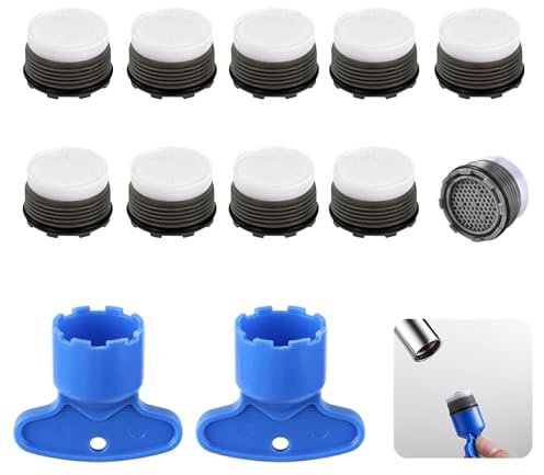 KASESSS 10 Stück Wasserhahn Sieb M24, Kunststoff Strahlregler, Perlatoren für Wasserhähne M24, Wasserhahn Siebeinsatz, Wasserhahnsieb mit 2 Mischdüsenschlüssel, Mischdüse für Perlator für Bad, Küche
