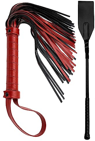 Riding Crop for Horses, Horse Whip for Training, Faux Leather Flogger Red, Costume Whip and Crop for Halloween