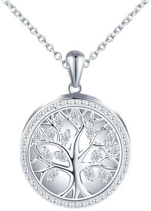 MICSAVI Collier Photo Personnalisé pour Femme en Argent 925 Médaillon Pendentif Arbre de Vie, Collier Arbre avec Zircone Chaîne 45+5cm, Bijoux pour Mères Filles