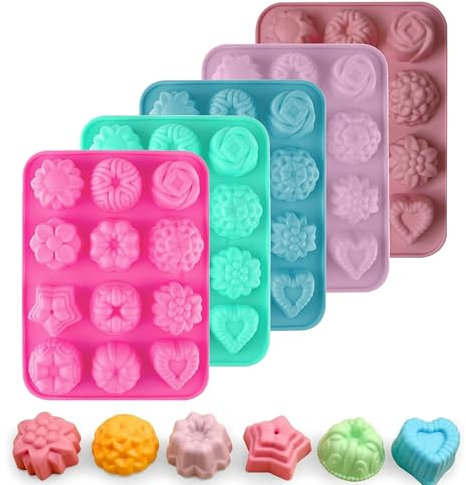 Seifenformen Silikon, 5-Teilig Hand Made Seifenform, 12 Hohlräume Seifen Gießformen, Seifenformen zum Gießen Seifenformen Geeignet für DIY Handgemachter Seife Schokolade Jelly(5 Farben)