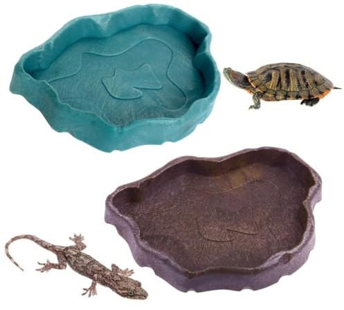 Tomedeks Tortoise Water Bowl,2 pcs Reptile Growth Reptile Water Dish Food Bowl Set,Food Feeder Bowl Resin Reptile Bowl for Pet Tortoise Lizard Frog Gecko Snake Chameleon,Safe and Non-toxic