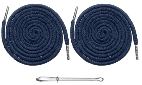 QUARKZMAN 2 cordones de repuesto de 130 cm, con enhebrador para sudaderas, pantalones, sombreros, abrigos, bolsillos, azul marino