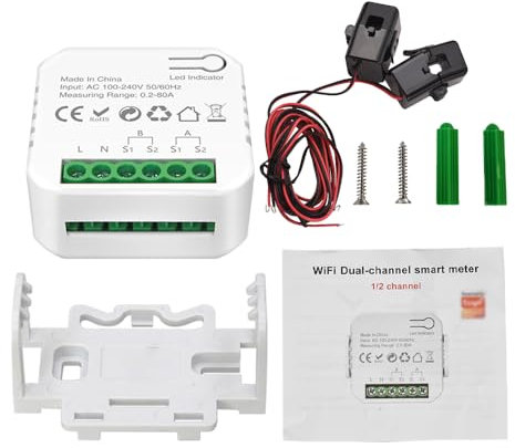 Compteur d'énergie intelligent, moniteur de consommation d'énergie Wi-Fi avec deux pinces CT 80 A pour système de production d'énergie solaire photovoltaïque, suivi de la