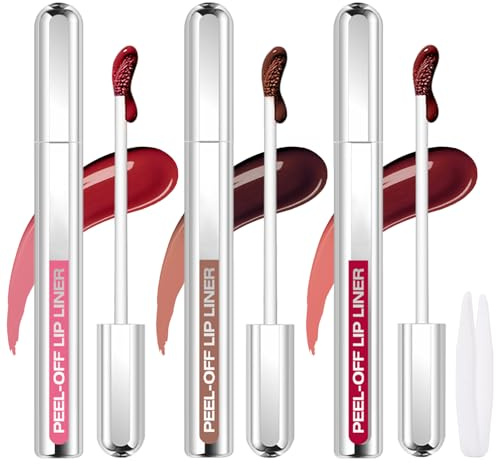 Jutqut 3 Farben Lip Stain Peel Off Set, Wasserdicht Tattoo Lipliner, Langlebig Lip Tint Peel Off, Natürlicher Matte Finish Lippenstift, Highly Pigmented Peel Off Lipgloss Für Frauen