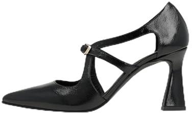 Lodi Zapatos de Salón de Mujer para Ocasiones Especiales. Diseño Sencillo y Elegante. Piel Acharolada. Tacón Geométrico de 8 cm. Punta Afilada. Interior Forrado en Piel. Color Negro.