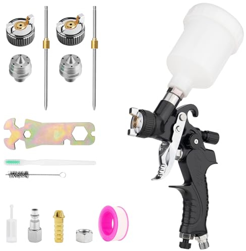Mini Paint Spray Gun Compressed Air Paint Spray Gun with 125 ml Plastic Cup and Stainless Steel Nozzle 0.8 mm & 1.0 mm Professional Paint Spray System Paint Spray Gun Spray Gun for Cars, Detail