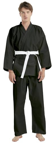 TopTie Karate Uniform with Belt, Karate Gi Student Uniform for Kids & Adults Martial Arts Training-Black-Size 1