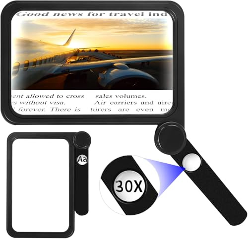 NZQXJXZ 5X 30X Lupa Lectura para Leer la Página Completa de un Libro, Lupa de Mano Plegable para Personas Mayores, Libros, Joyas, Trabajo, Costura, Lectura, Mala Vista
