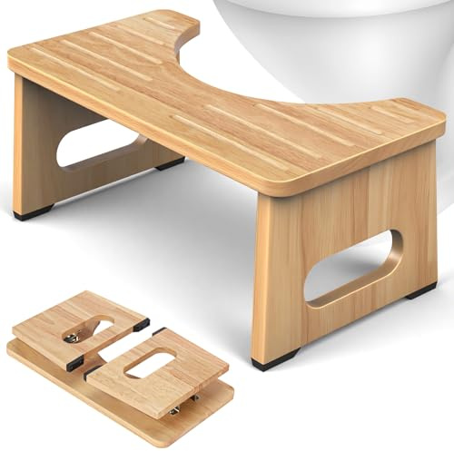 YOSE Tabouret de toilette en bois pour adultes - Tabouret pliable pour salle de bain - Double marche antidérapante pour une meilleure marche des selles, améliore les squats et augmente le confort