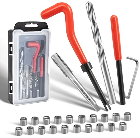 SAIBOO Gängreparationssats M8x1.25 mm Gängreparationssatsen Innehåller Borrar, Gängskärare, Monteringsverktyg, Gängbrytare och Gänghylsor för Reparation av Skadade Eller Slitna Gängor