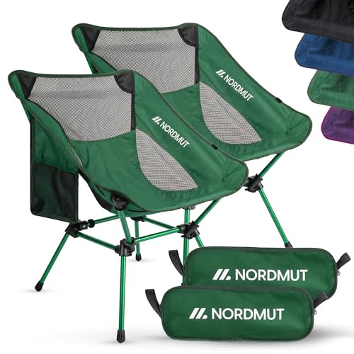 NORDMUT® Sedia da campeggio compatta e ultraleggera – con portata fino a 150 kg – Sedia pieghevole leggera in alluminio per campeggio, outdoor e festival (Verde 2x)