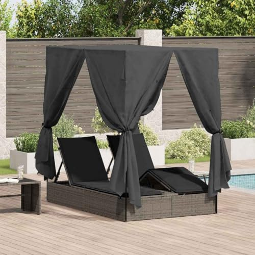 Solivagant Lettino da Sole Doppio Grigio 205 x 129 x 200 cm polyrattan,Grigio,44,kg