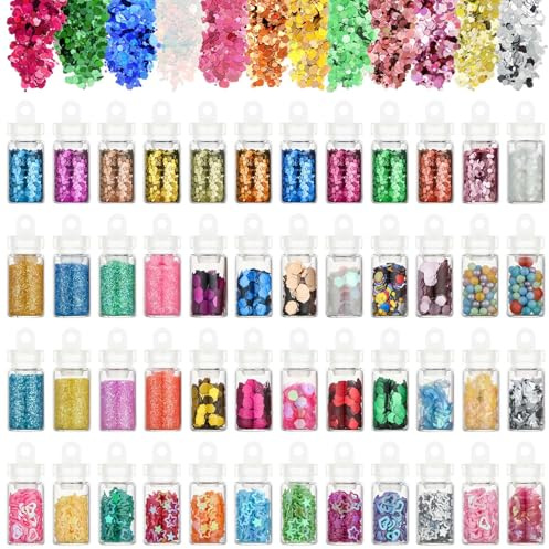 Alaoo Nail Accessories Glitter, Craft Set Glitter, Cosmetic Festival Glitter, 48 Colors Glitter for Face, Body, Eye, Nail Art, DIY Phone Case Decoration, Style A