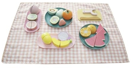 ＡＷＨＡＯ Vegetable Cutting Playset Wooden Pretend Food Set With Hook And Loop Pieces Satisfying Slice Motor Skill And Hand Eye Coordination Builder suitable , Fruits SET