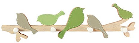 Healifty Holz Hakenleiste Garderobenleiste Kleiderhaken Kindergarderobe Wandhaken mit 4 Haken Vogelform für Küche Schlafzimmer Kinderzimmer Badezimmer(Grün)